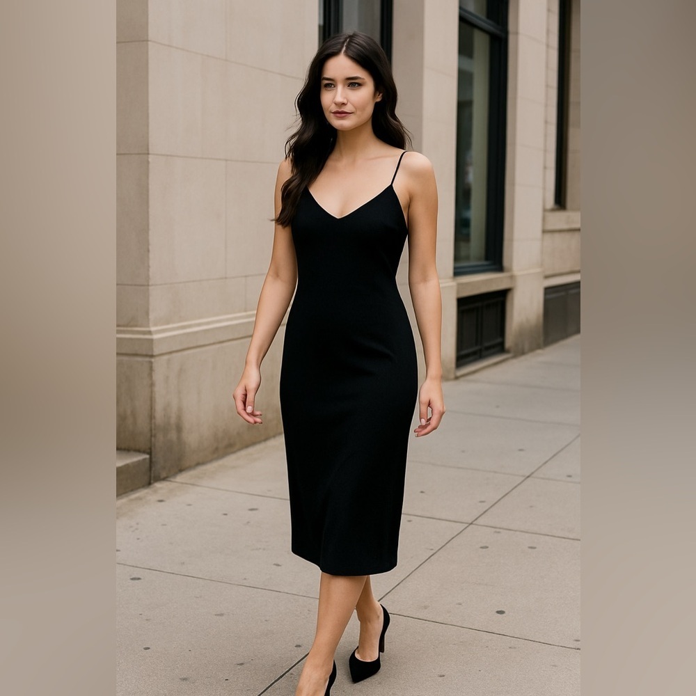 Le Château Black Textured Midi Slip Dress | XS